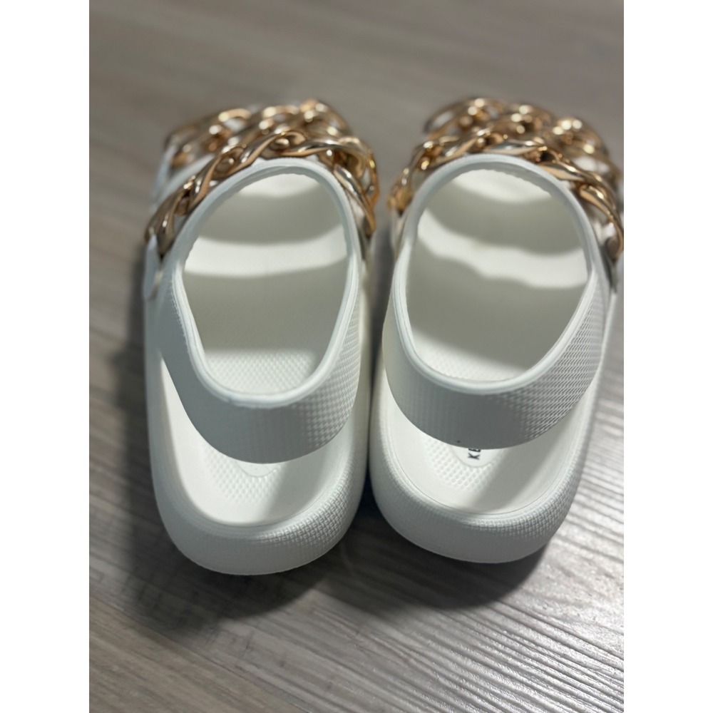 Chunky Gold Chain White Sandals‎ Slides Slip On Summer Shoes - Picture 4 of 6